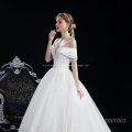 Simple over off the shoulder satin ivory white a-line formal bridal gown beaded ballgown wedding dresses